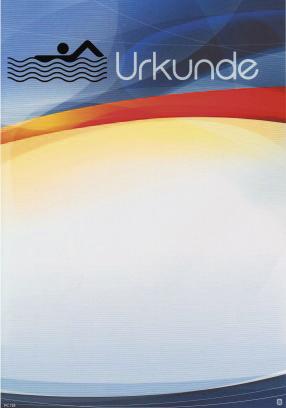 Schwimm-Urkunde mit blau-rotem Farbverlauf und Schwimmer-Symbol oben links.