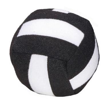 Schwarz-weißer Volleyball mit klassischem Design auf weißem Hintergrund.