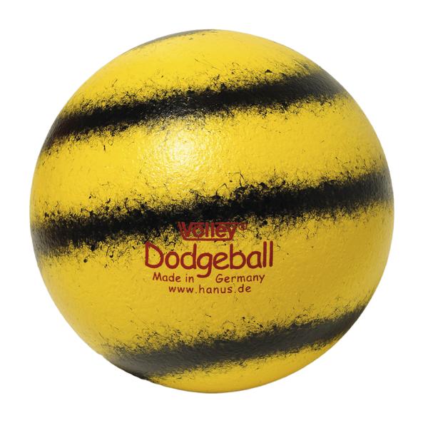 Gelb-schwarzer Dodgeball aus Schaumstoff, ideal für Hallensport und Kinder.
