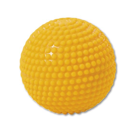 Gelber Massageball mit Noppenstruktur zur Muskelentspannung und Durchblutungsförderung.