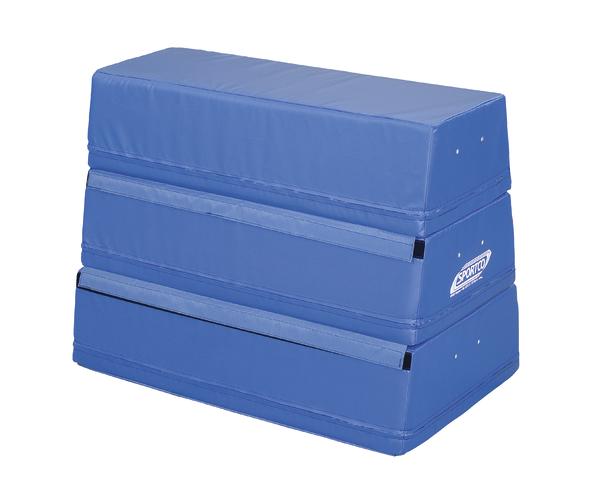 Blauer, dreiteiliger Turnkasten aus Schaumstoff für Gymnastik und Sportübungen.