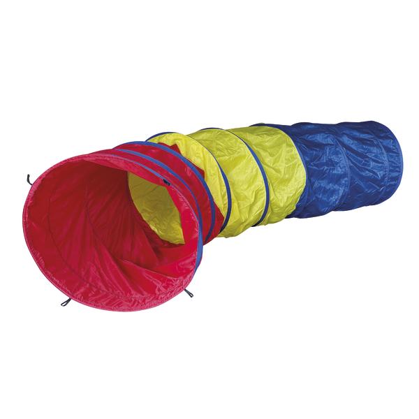 Bunter Spieltunnel aus Nylon, ideal für Kinder zum Krabbeln und Spielen.