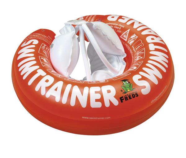 Aufblasbarer Swimtrainer Schwimmring in Orange für Kinder mit Sicherheitsnetz und Sitz.