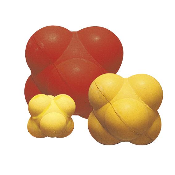 Rote und gelbe Bälle in Molekülen Form.