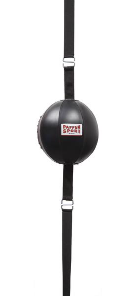 Schwarzer Doppel-Endball mit verstellbaren Bändern und Paffen Sport Logo für Boxtraining.