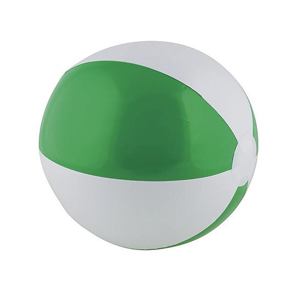 Aufblasbarer Strandball in Grün und Weiß, ideal für Sommer und Wasserspaß.