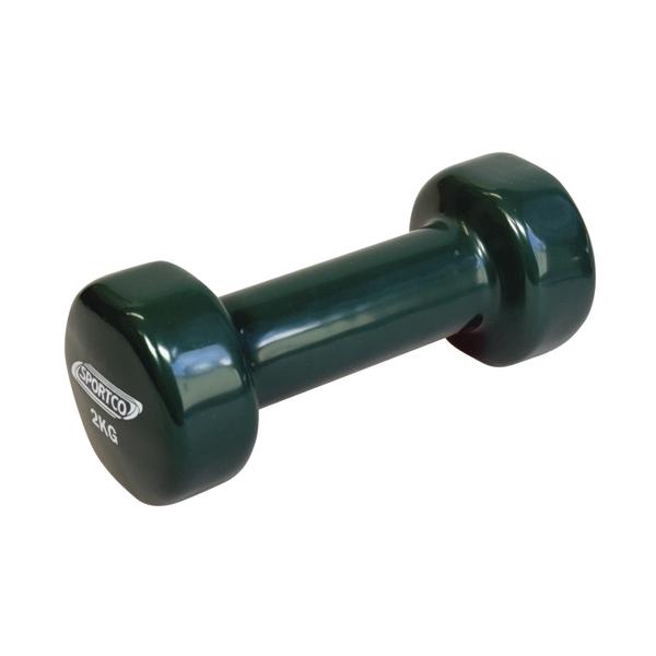 Grüne Sportco Hantel aus Gusseisen in 2 kg für Fitness und Krafttraining.