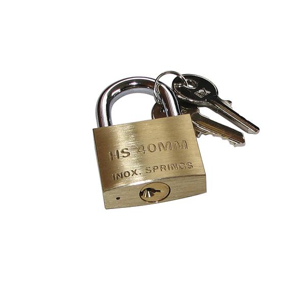Vorhängeschloss aus Messing mit zwei Schlüsseln, 40 mm, rostfrei.