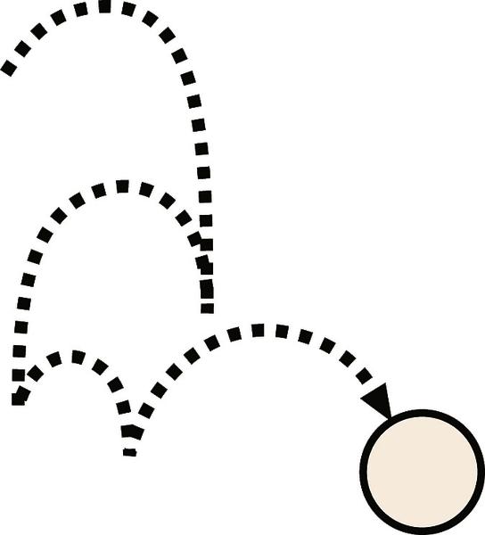 Grafik einer springenden Kugel mit gestrichelten Sprunglinien auf weißem Hintergrund.