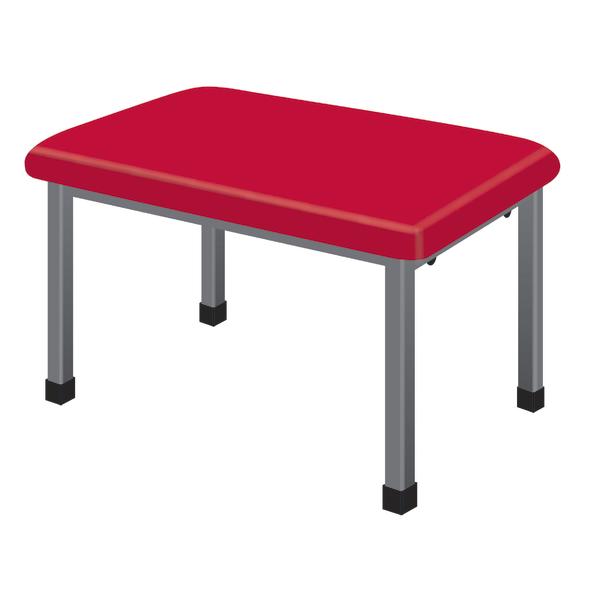 Rotes gepolstertes Behandlungsliege mit Metallgestell, ideal für Therapie und Massage.