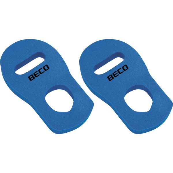 Blaue Schwimmbretter mit Griffen und BECO-Logo für Schwimmtraining.