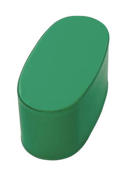 Grüner, ovaler Spielbaustein mit glatter Oberfläche.