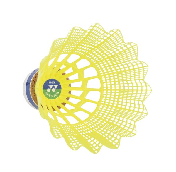 Yonex Mavis 350 Badmintonbälle, neongelber Korb, blau/mittel