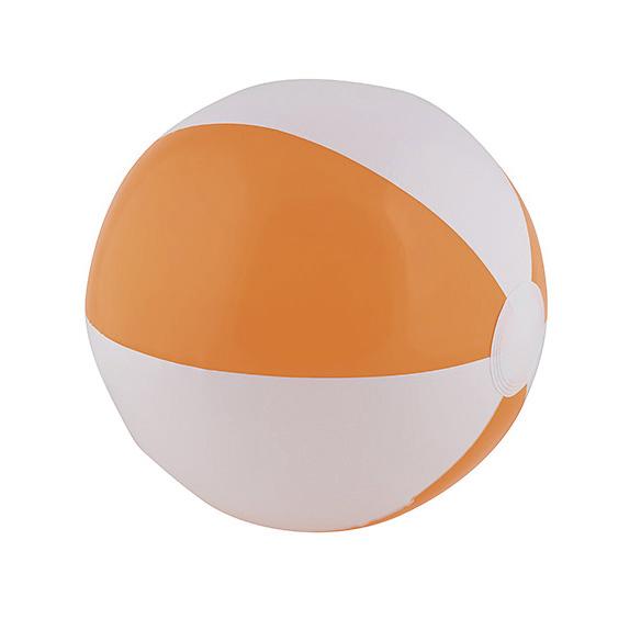 Aufblasbarer Strandball in Orange und Weiß, ideal für Sommer und Strandspiele.