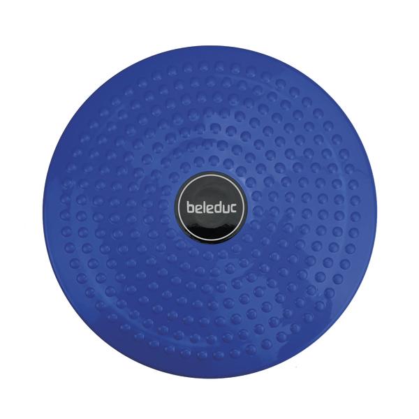 Blauer Balancescheibe mit Noppen und "beleduc" Logo in der Mitte, Trainingsgerät für Gleichgewicht.