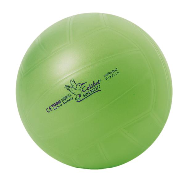 Grüner Calibri Supersoft Volleyball mit 21 cm Durchmesser, weicher Spielball für Indoor und Outdoor.