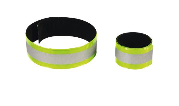 Reflektierende Sicherheitsbänder in zwei Größen für bessere Sichtbarkeit bei Dunkelheit.