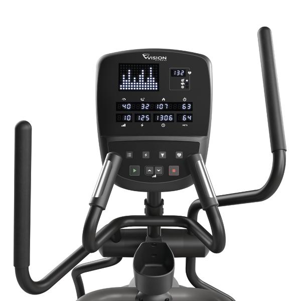 Ellipsentrainer mit digitalem Display und Herzfrequenzmessung für effektives Cardiotraining.