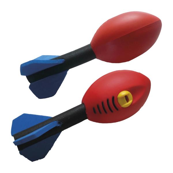Blau-rote Wurfrakete aus Weichschaumstoff.