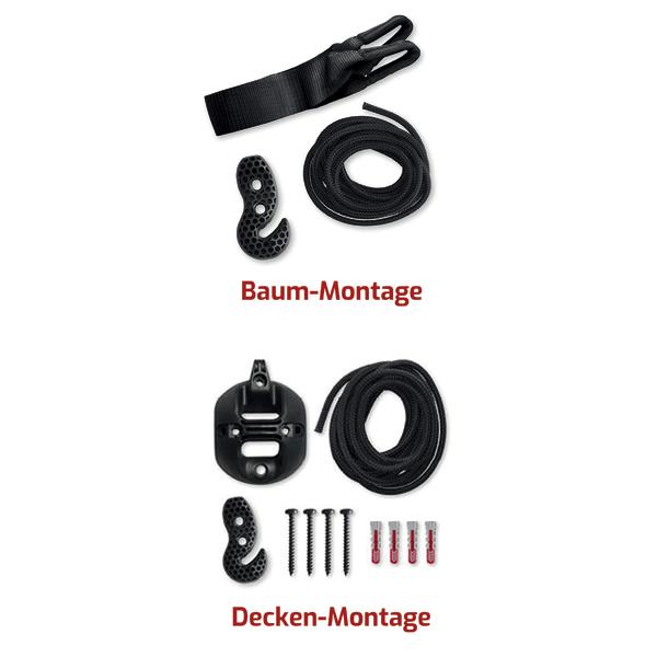 Befestigungsset Hängestuhl mit Gurt, Seil und Haken für sichere Befestigung .