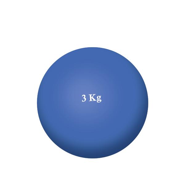 Blauer Medizinball mit 3 Kilogramm Gewicht für Fitness und Rehabilitation.