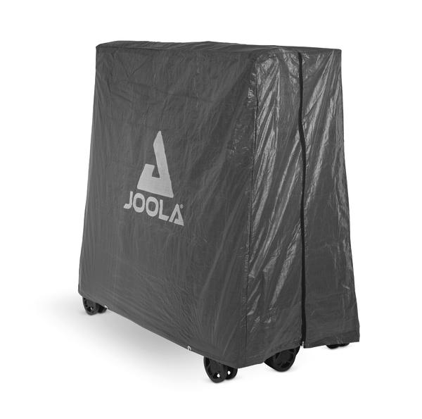 Schwarze JOOLA Schutzhülle für Tischtennistisch mit Rollen, wetterfest und robust.