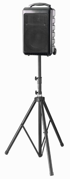 Mobiler Lautsprecher auf Stativ mit Tragegriff, ideal für Veranstaltungen und Partys.