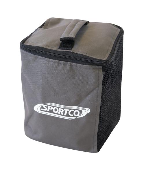 Graue Sportco Aufbewahrungstasche mit Reißverschluss und Tragegriff.