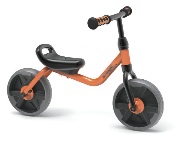 Laufrad für Kinder in Orange und Schwarz mit robustem Rahmen und ergonomischem Sitz.