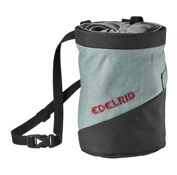 Kletter Chalk Bag in Türkis und Schwarz mit verstellbarem Gurt und Zugverschluss, Marke Edelrid.