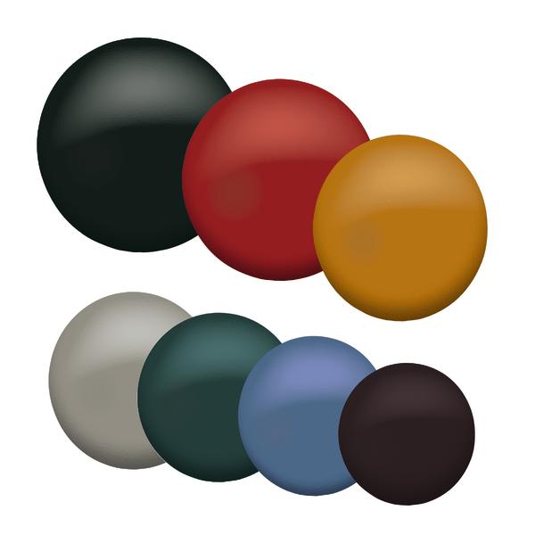 Farbige Kugeln in verschiedenen Größen und Farben auf weißem Hintergrund.