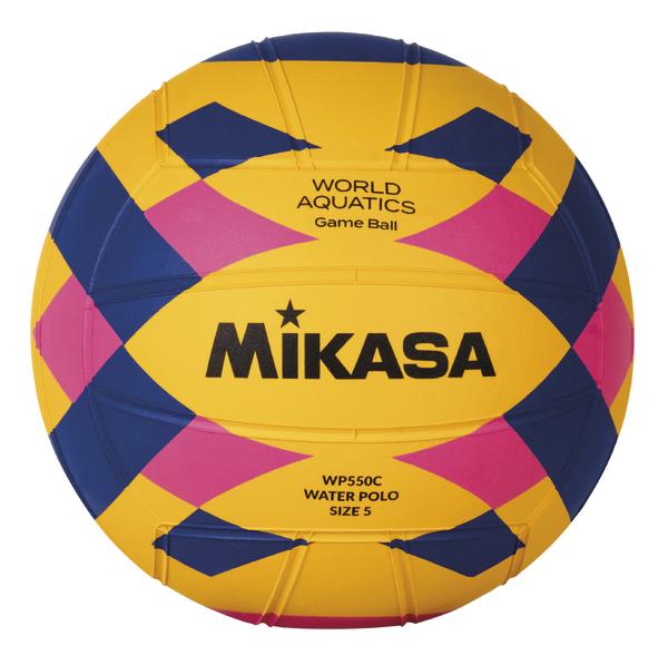 Mikasa Wasserball in Gelb, Blau und Pink, Modell WP550C, Größe 5, für Wasserballspiele.