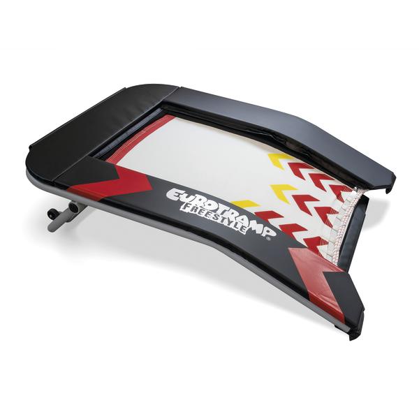 Freestyle-Trampolin mit schwarzer Rahmenabdeckung, farbiger Sprungfläche und Eurotramp-Logo.