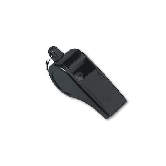 Schwarze Schiedsrichterpfeife aus Kunststoff, sportliches Schallgerät für Spiele.