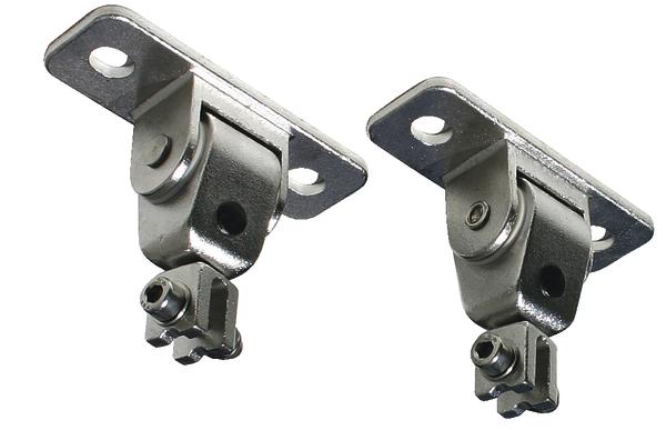 Zwei Schaukelgelenke aus Stahl für die Deckenmontage.