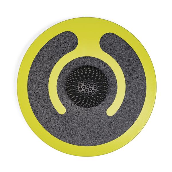 Balance-Board mit gelbem Rand und Noppen-Massagefläche zur Stabilitäts- und Gleichgewichtstraining.