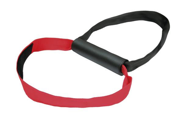 Rot-schwarzer Fitness-Loop-Band mit Griff für Widerstandsübungen und Muskeltraining.