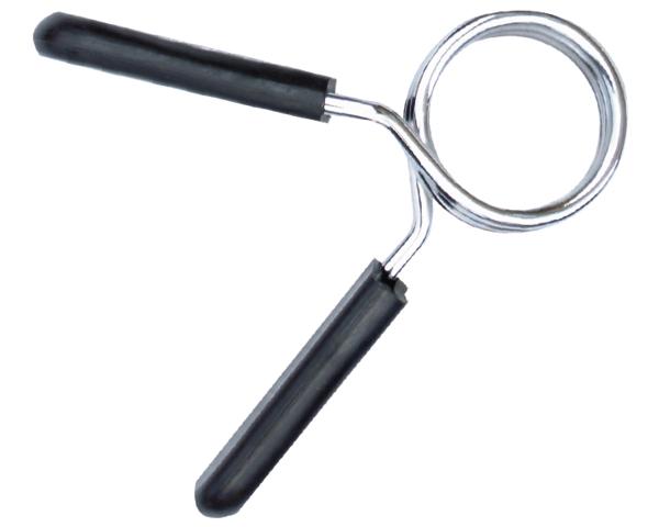 Kurzhantelverschluss mit Feder und schwarzen Griffen für Fitnessgeräte.