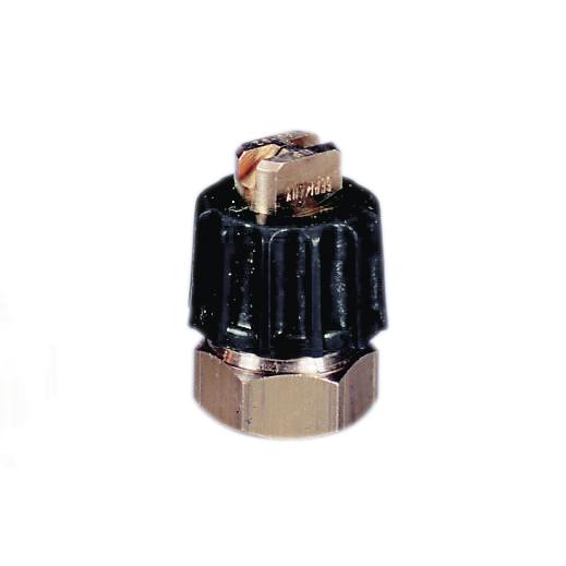 Flachstrahldüse mit schwarzem Griff und Metallanschluss.