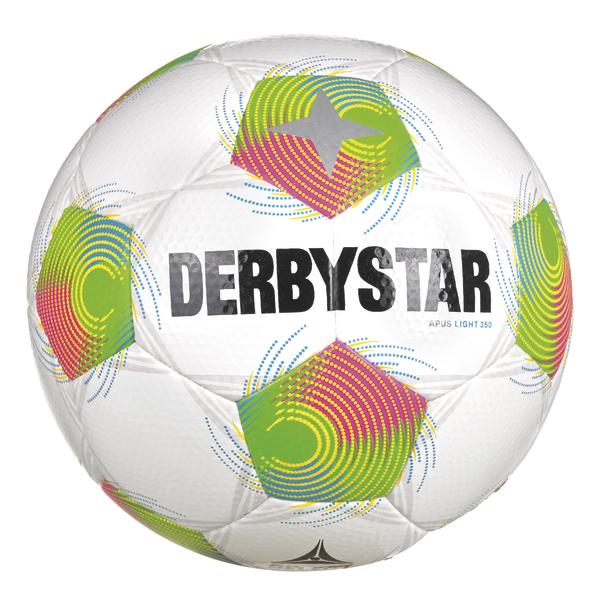 Weißer Fußball mit bunten grafischen Mustern in Grün und Pink