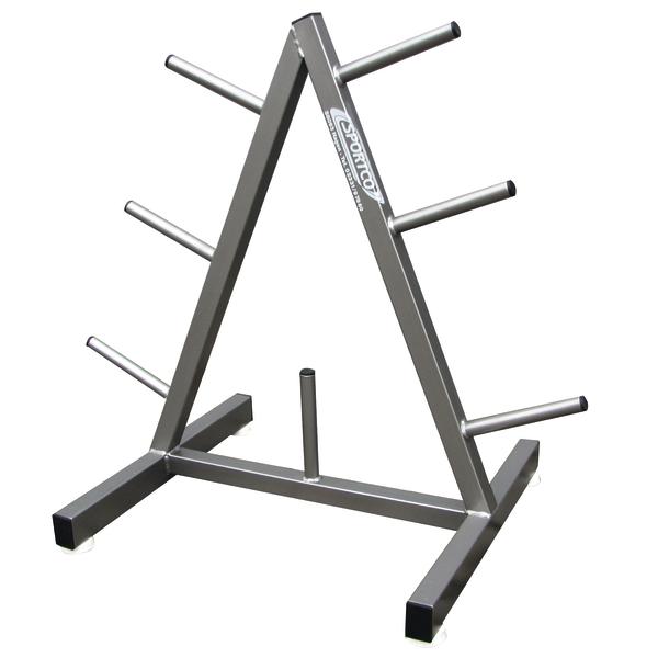 Hantelscheibenhalter aus Metall mit sechs Halterungen für Fitnessgewichte.