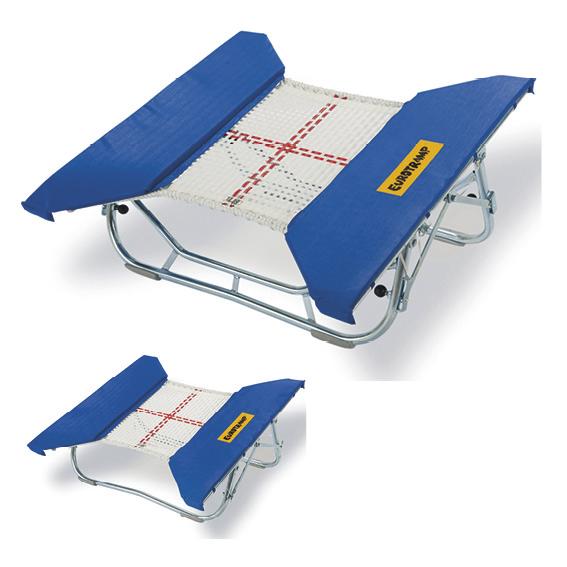 Trampolin-Einlage mit blauen Polstern und Metallrahmen für sicheres Springen.