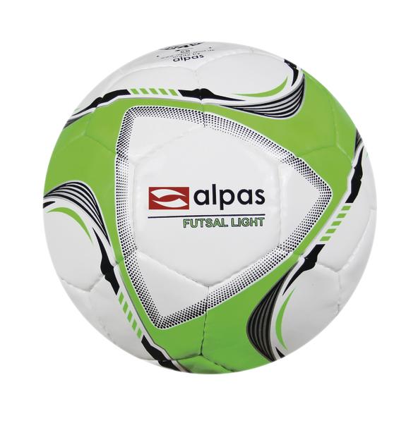 Weiß-grüner Alpas Futsal Light Hallenfußball mit schwarzem Designmuster.