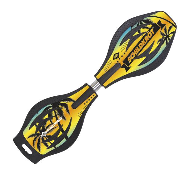 Gelbes Waveboard mit Palmen-Design und Schriftzug "Schildkröt" für Kinder und Jugendliche.