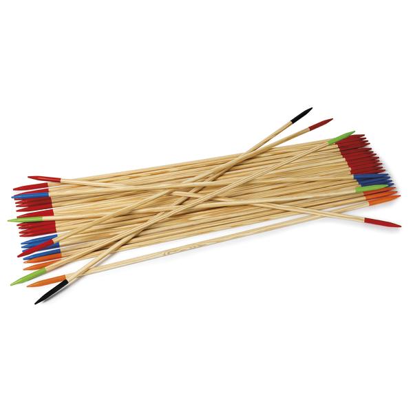 Holzstäbchen mit farbigen Spitzen für ein Geschicklichkeitsspiel (Mikado).