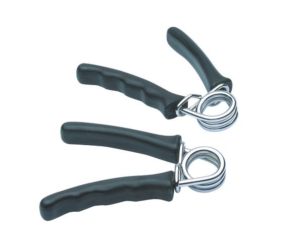 Handtrainer mit Metallfeder und ergonomischem Griff für Krafttraining der Hände.