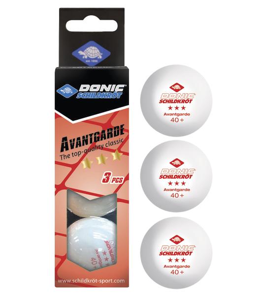 Donic Schildkröt Avantgarde 40+ Tischtennisbälle, 3er Pack, weiße Profi-Bälle mit 3 Sternen.