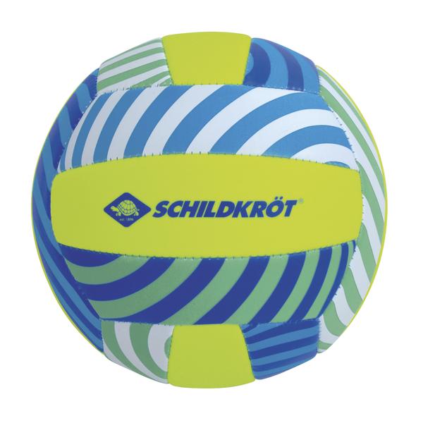 Volleyball mit blau-grünem Muster und gelben Akzenten, Marke Schildkröt.