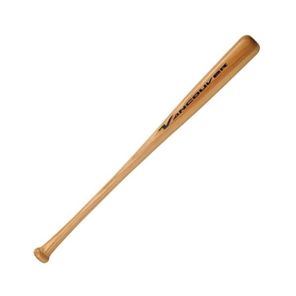 Baseballschläger aus Holz mit schwarzer Aufschrift auf weißem Hintergrund.
