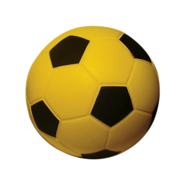 Gelber und schwarzer Fußball, klassisches Design, isoliert auf weißem Hintergrund.